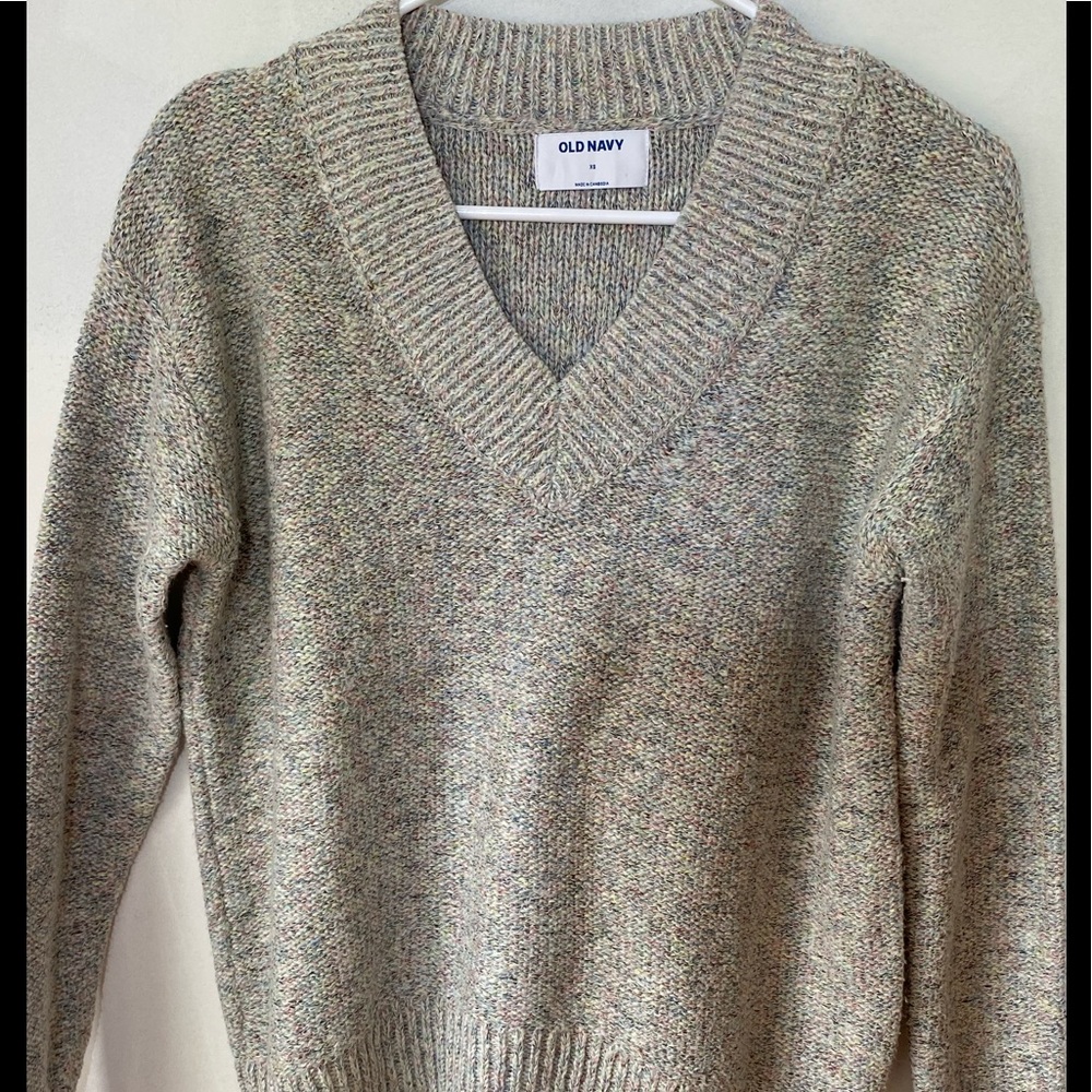 Multicolored Marled Cotton V Neck Sweater